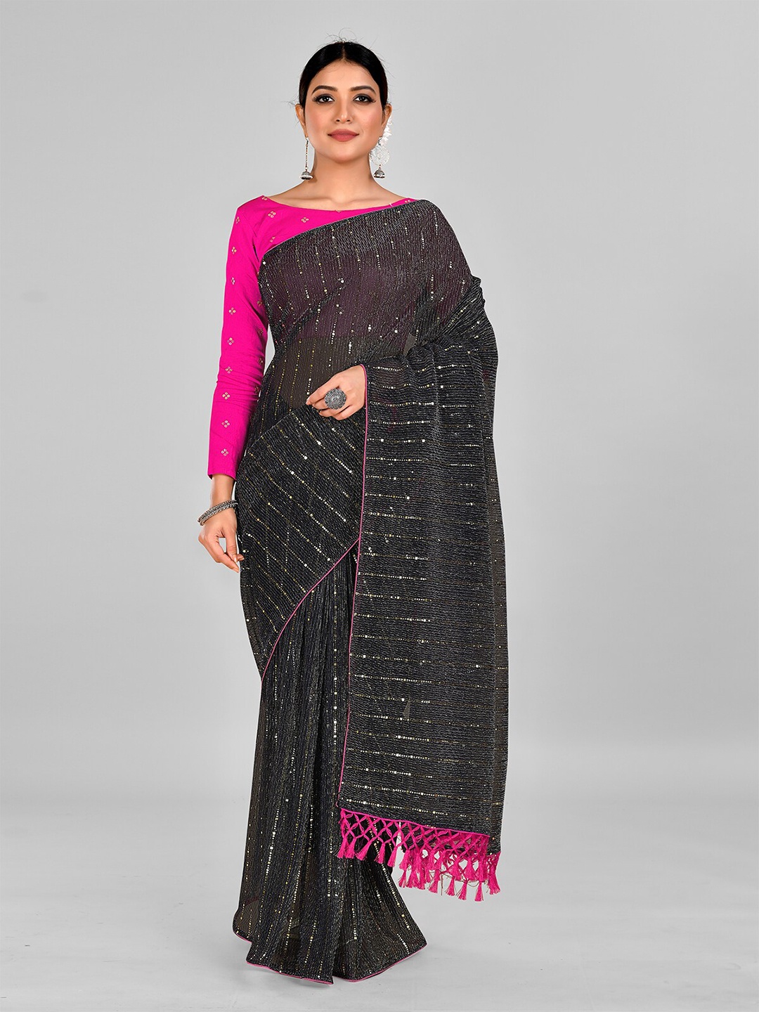

Mitera Embellished Sequinned Art Silk Saree, Blue