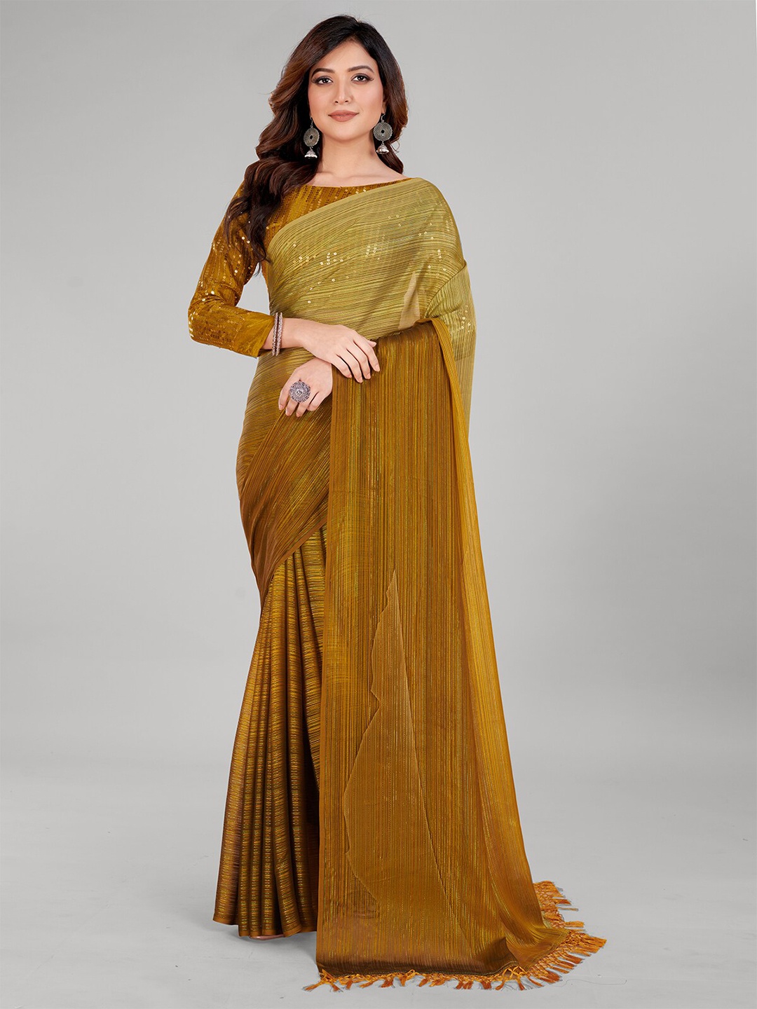 

Mitera Striped Art Silk Saree, Yellow