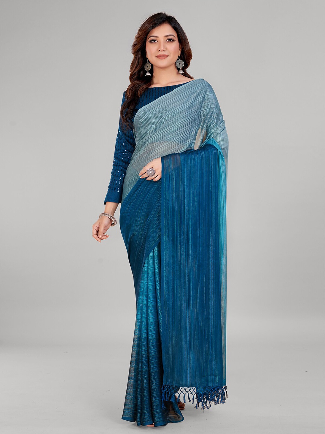 

Mitera Striped Art Silk Saree, Blue