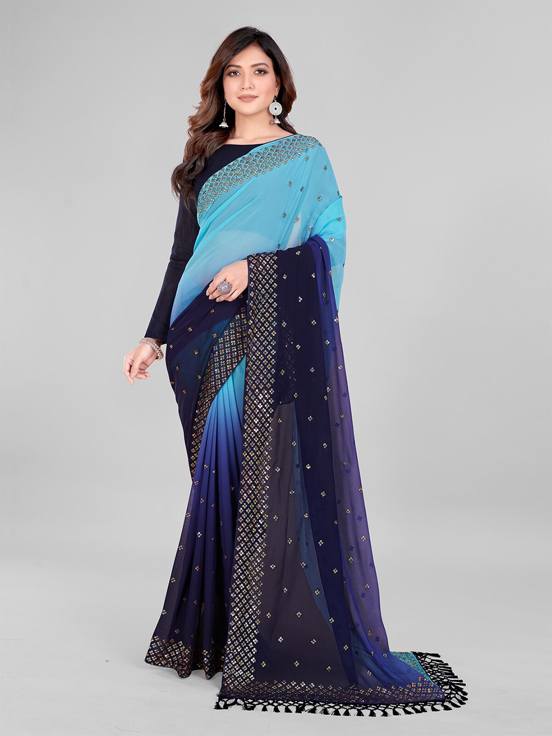 

Mitera Embellished Sequinned Pure Georgette Saree, Blue