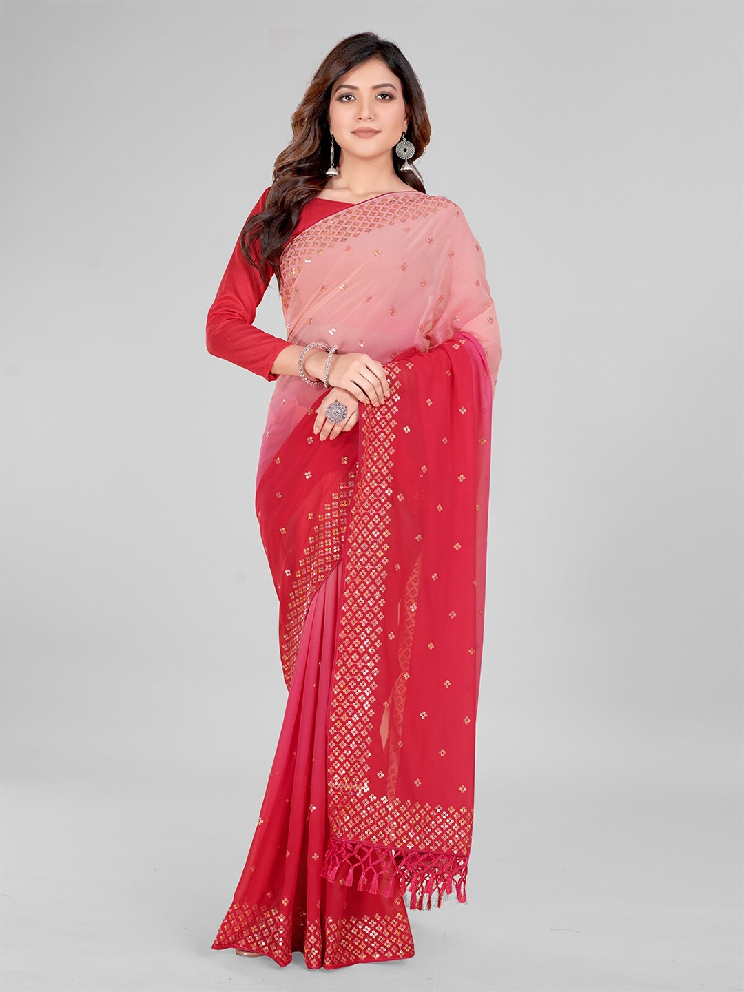 

Mitera Embellished Sequinned Pure Georgette Saree, Pink