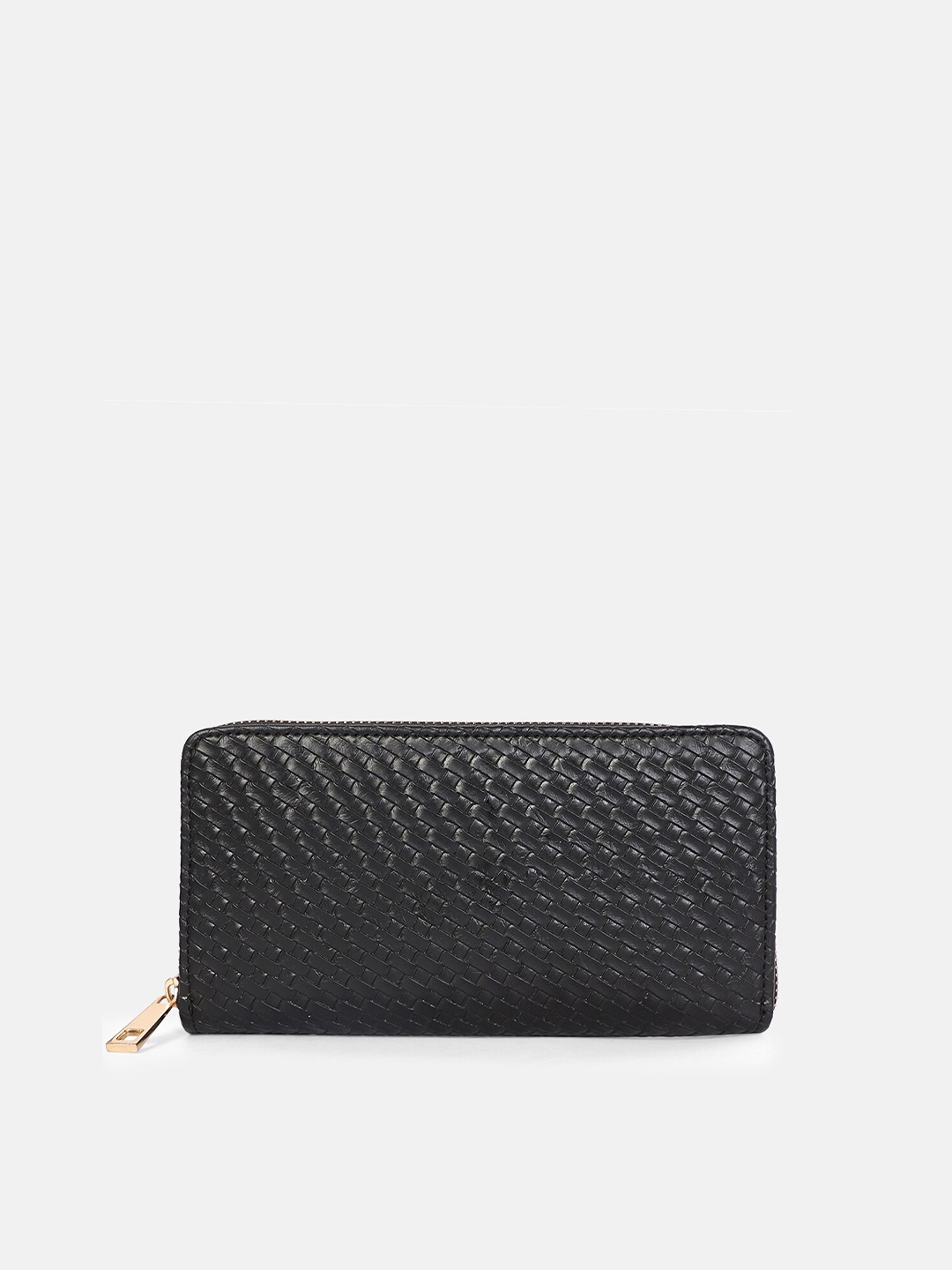 

Bagsy Malone Women Textured Zip Around Wallet, Black