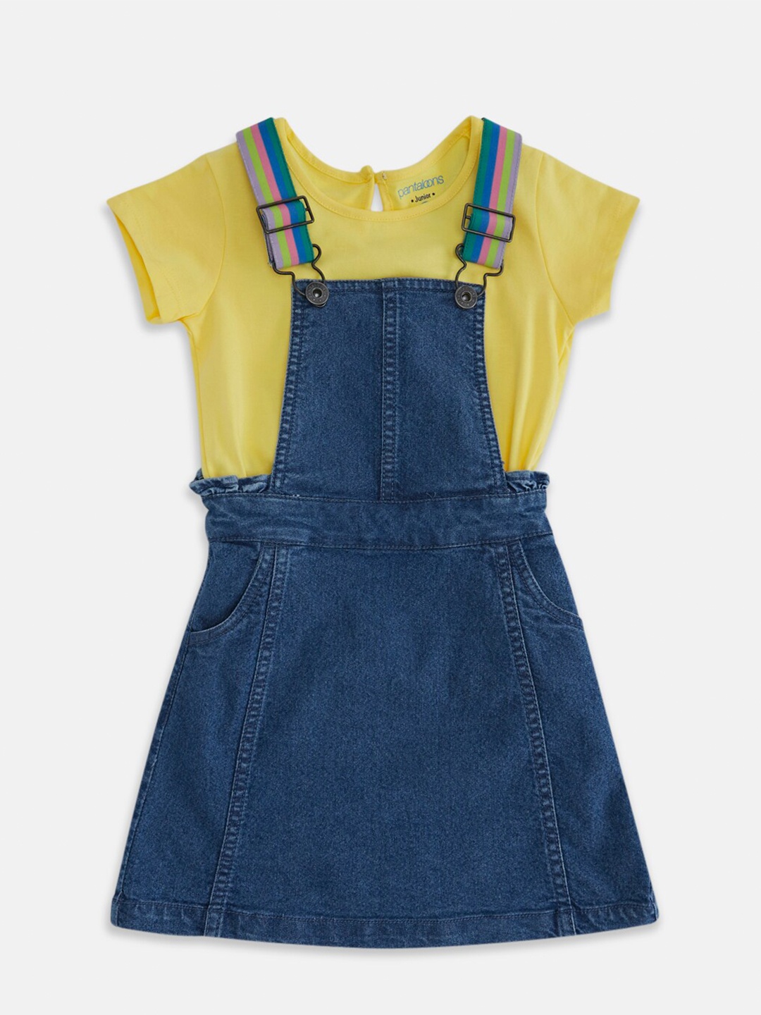 

Pantaloons Junior Girls Pure Cotton T-shirt & Dungaree set, Blue