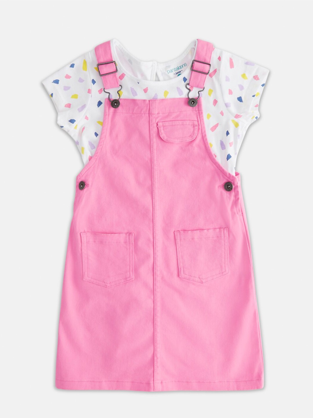 

Pantaloons Junior Girls Cotton Pinafore Dress With T-Shirt, Pink