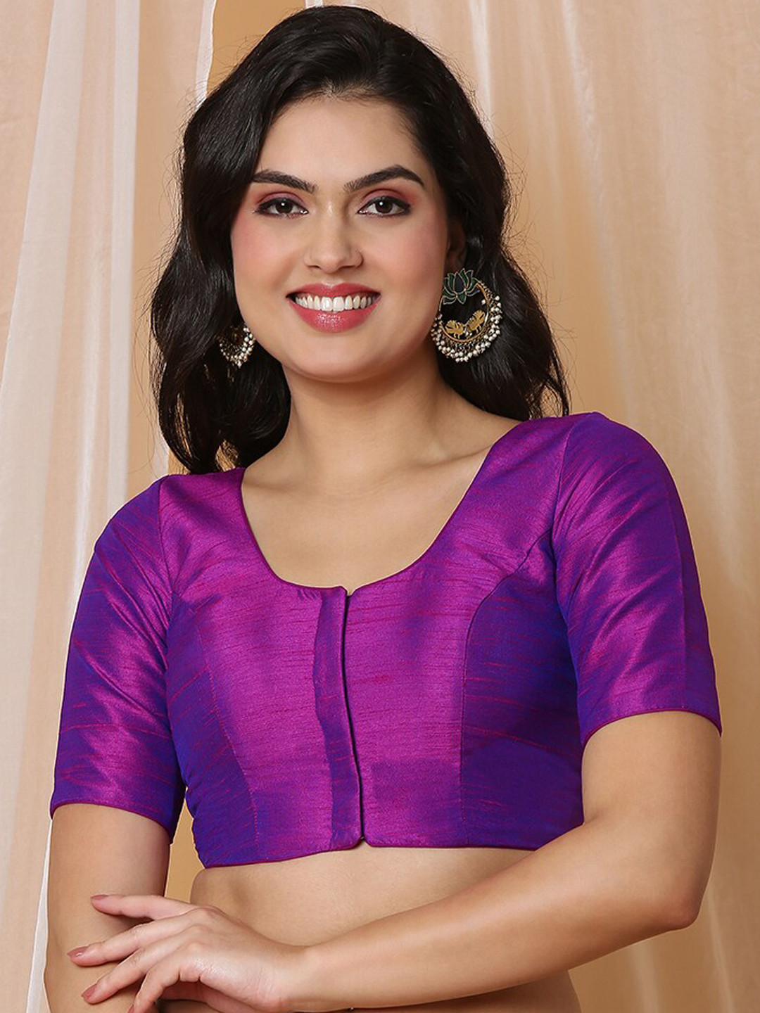 

SALWAR STUDIO Woven Design Readymade Saree Blouse, Purple
