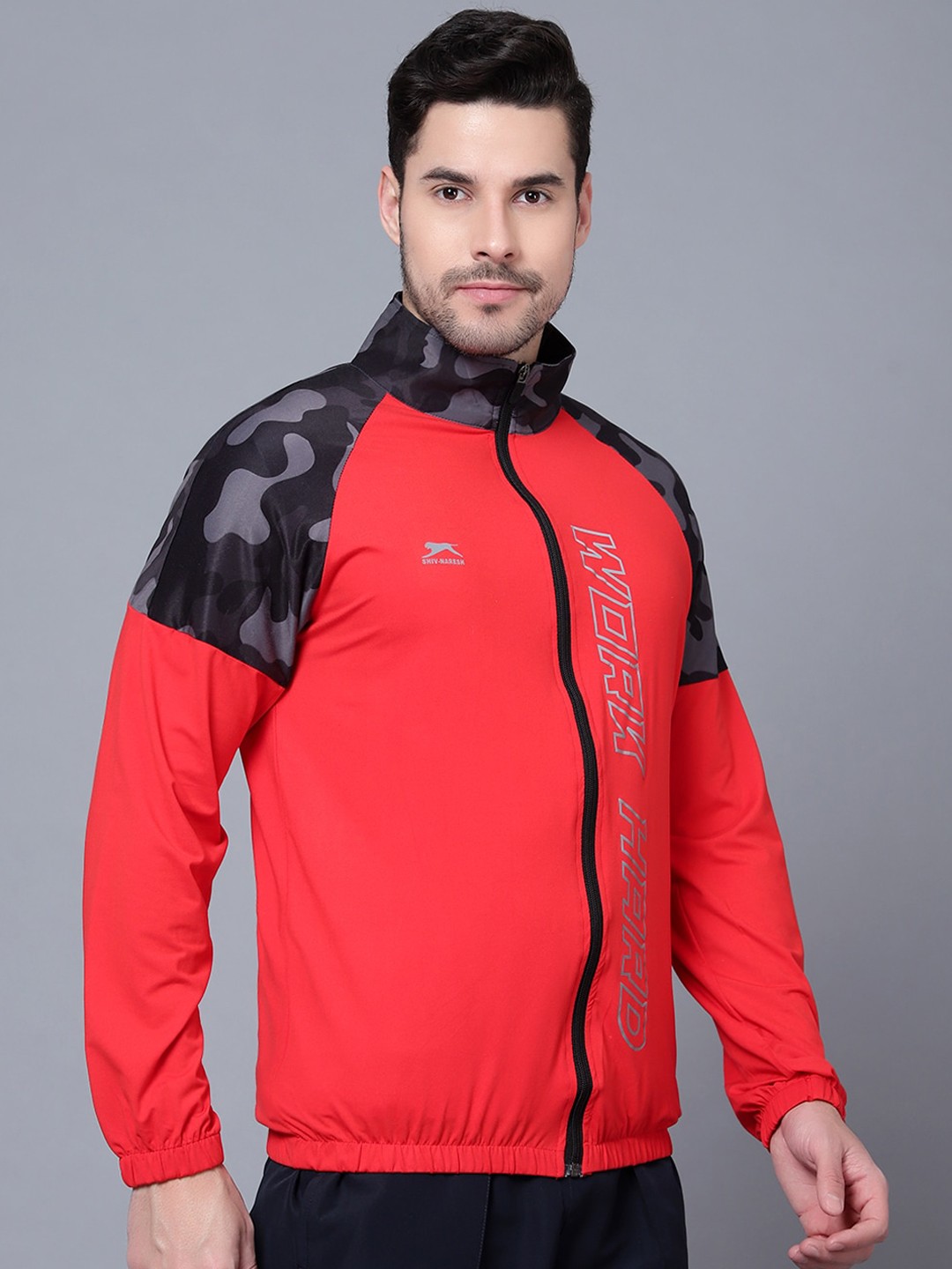 

Shiv Naresh Camouflage Printed Lightweight e-Dry Technology Running Sporty Jacket, Red