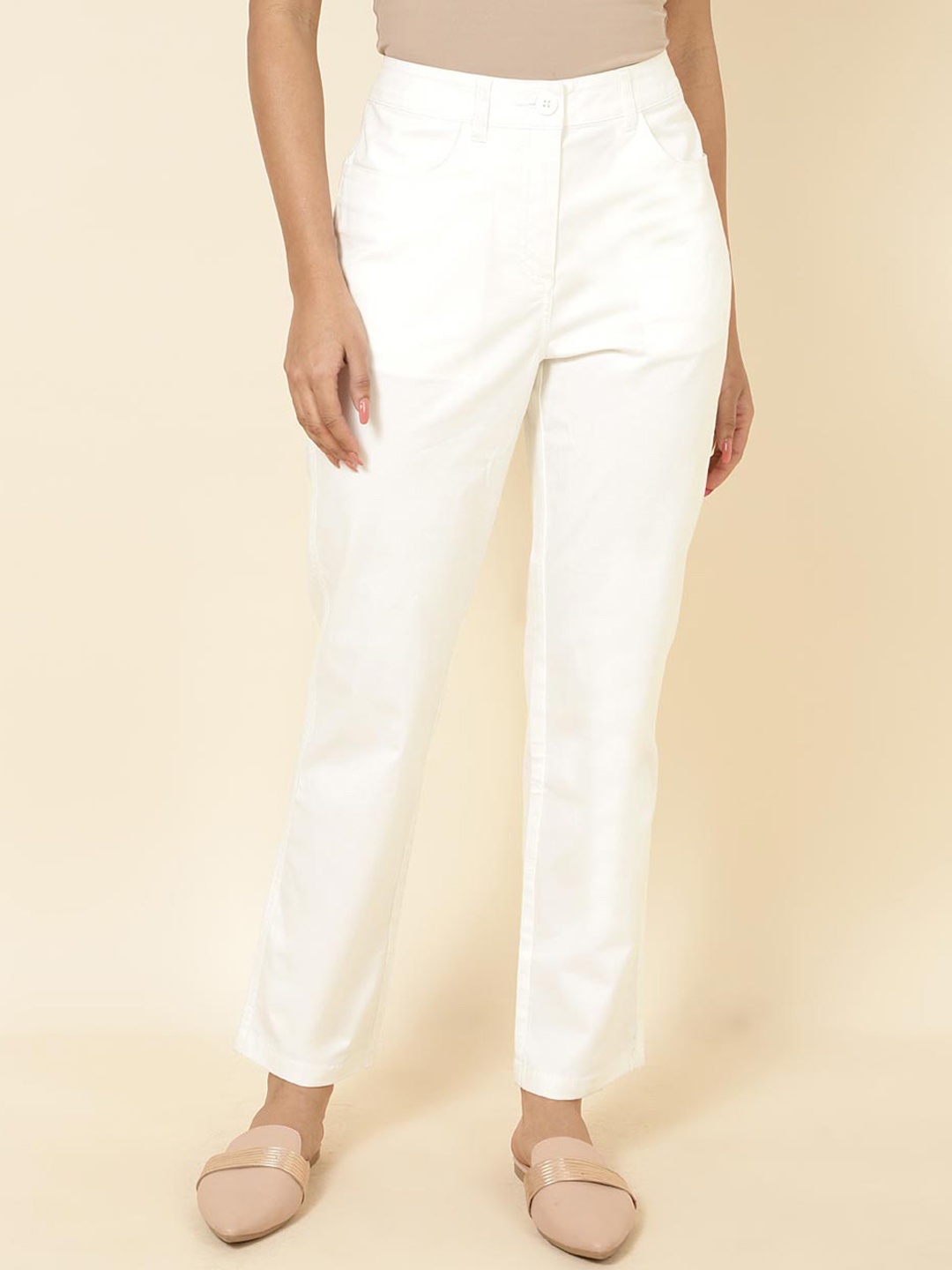 

Fabindia Women Comfort Mid-Rise Cotton Trousers, Cream