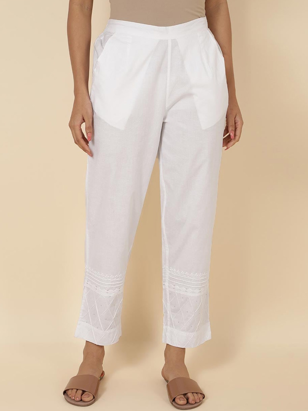 

Fabindia Women Comfort Mid-Rise Trousers, White