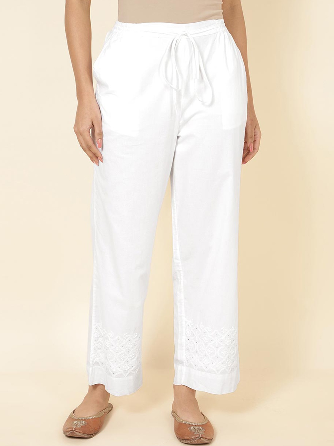

Fabindia Women Mid-Rise Comfort Plain Cotton Palazzos, White