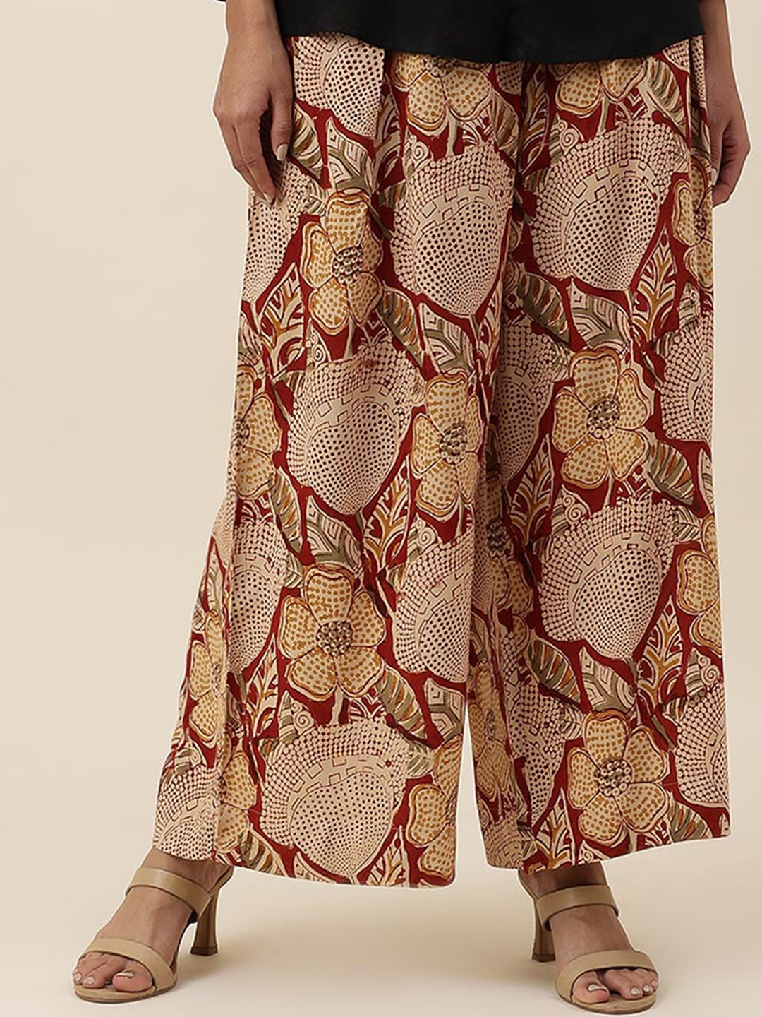 

Fabindia Women Floral Printed Flared Palazzos, Rust