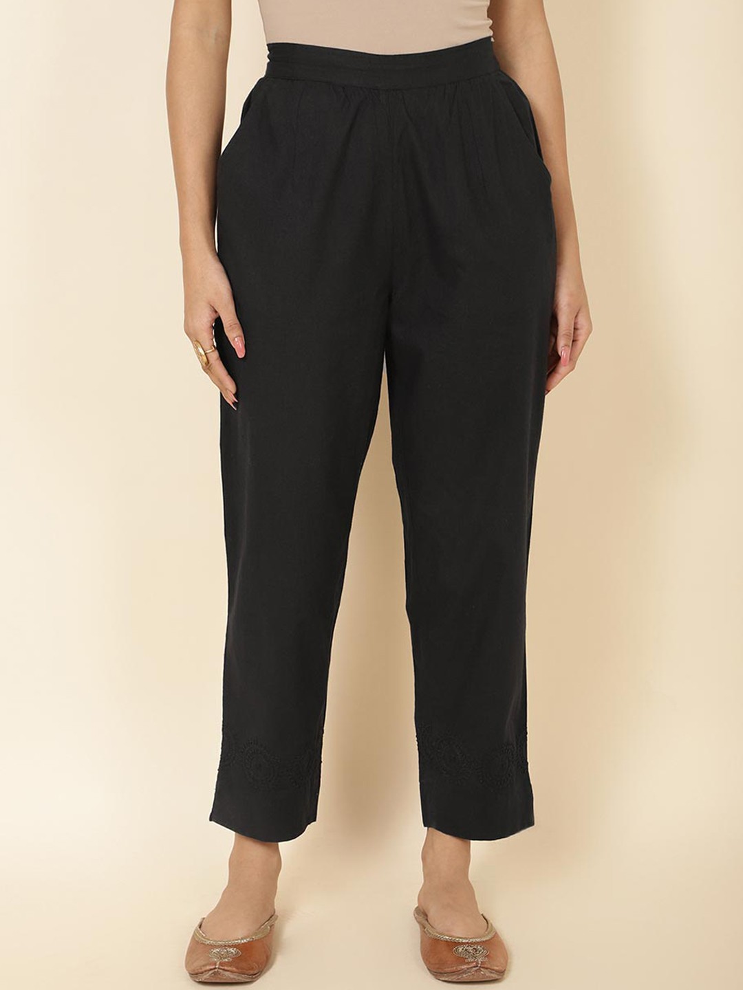 

Fabindia Women Cotton Comfort Culottes Trousers, Black