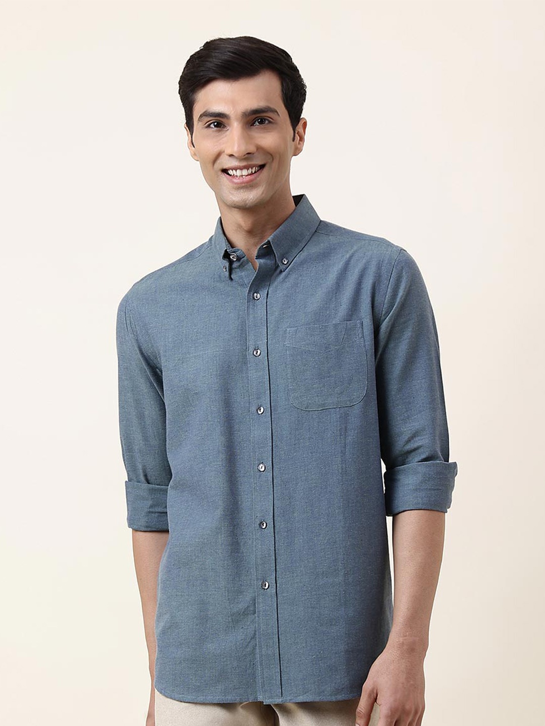 

Fabindia Button Down Collar Cotton Casual Shirt, Teal
