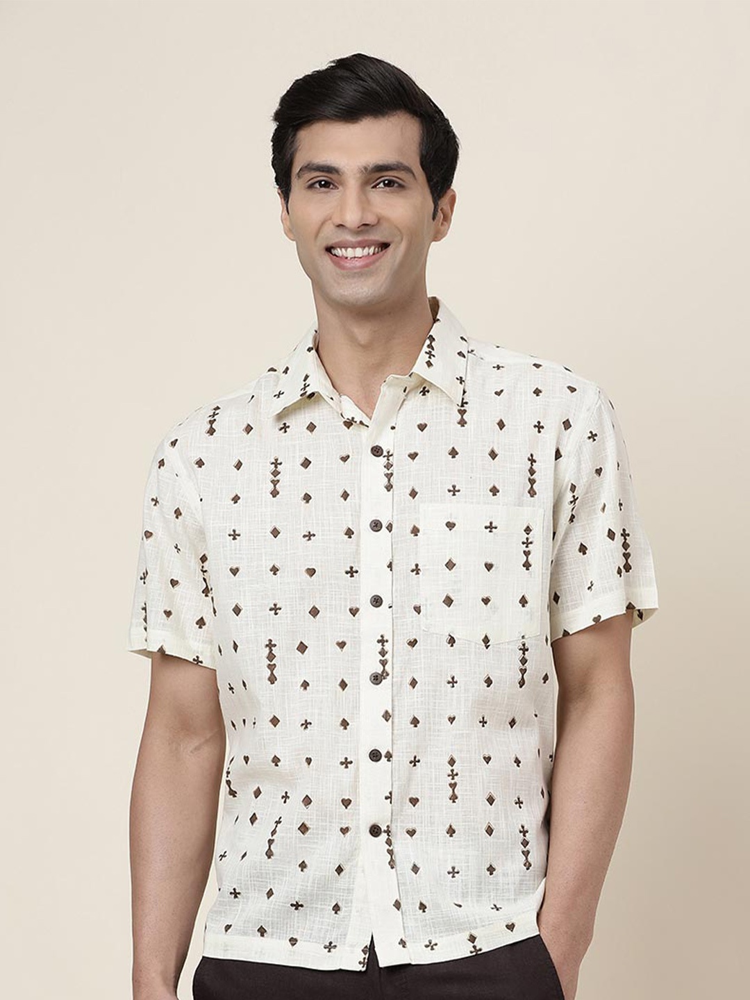 

Fabindia Men Printed Casual Cotton Shirt, Off white