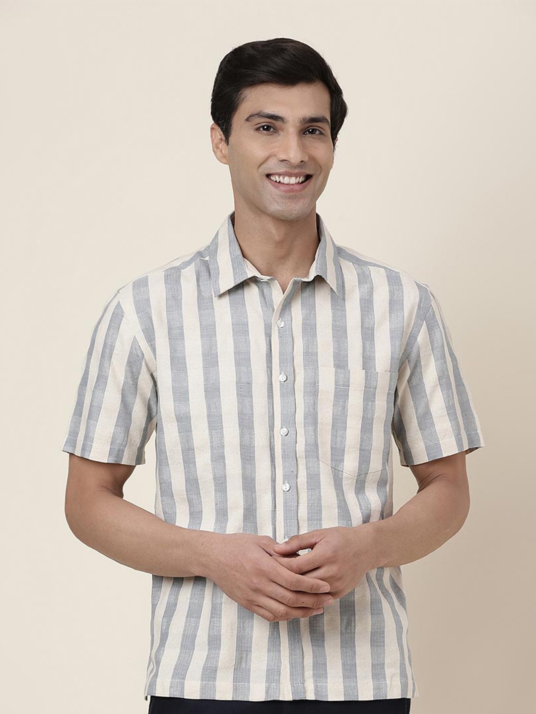 

Fabindia Vertical Stripes Striped Cotton Casual Shirt, Off white