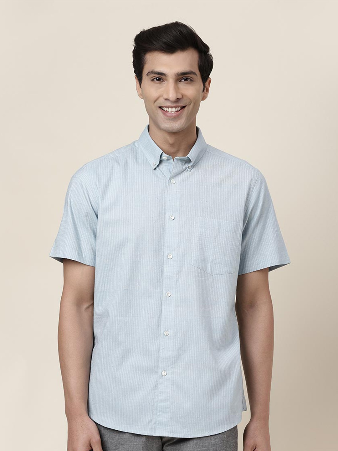 

Fabindia Striped Cotton Casual Shirt, Blue