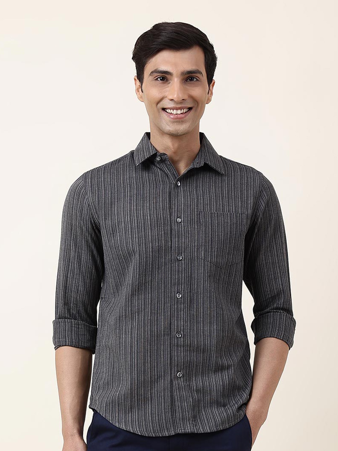 

Fabindia Men Striped Casual Cotton Shirt, Black