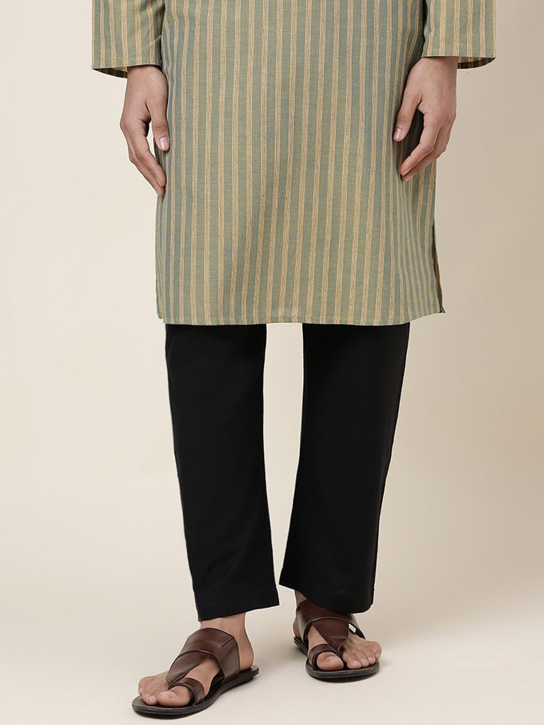 

Fabindia Men Cotton Straight Leg Pyjamas, Black