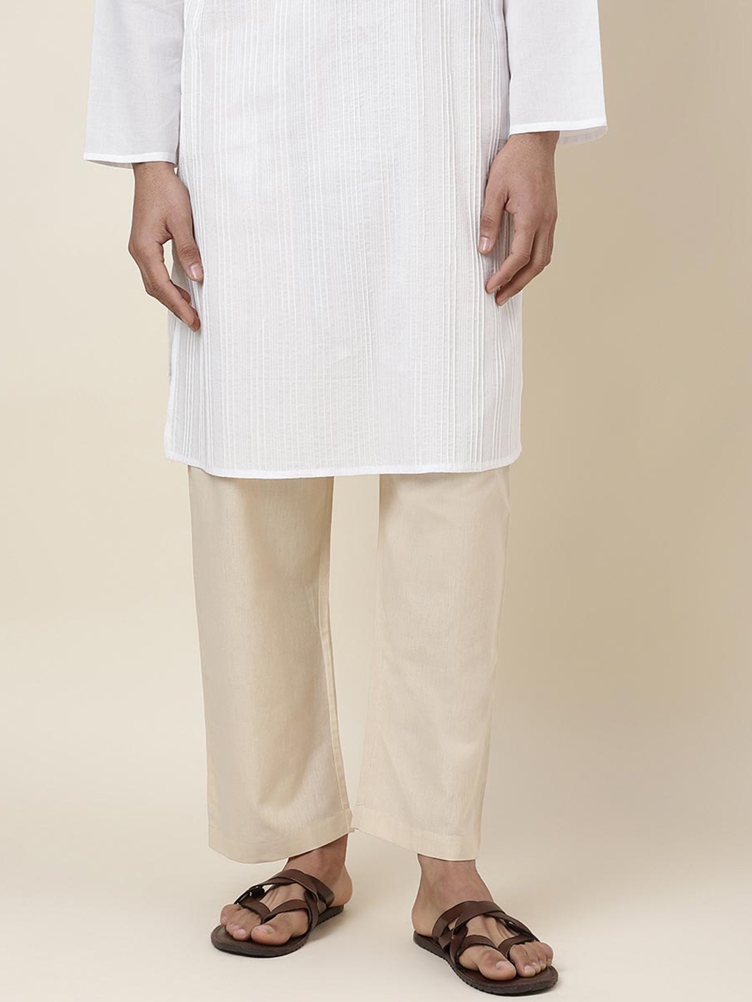 

Fabindia Men Mid-Rise Cotton Straight Fit Pyjamas, Beige