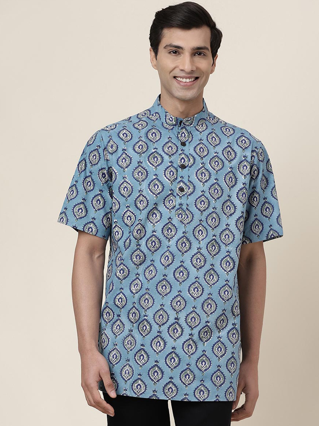 

Fabindia Ethnic Motifs Printed Cotton Kurta, Blue