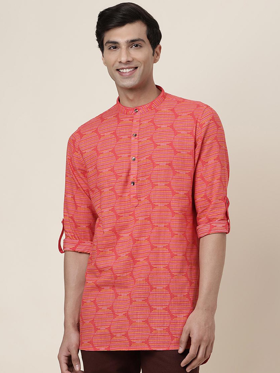 

Fabindia Abstract Printed Cotton Pathani Kurta, Red