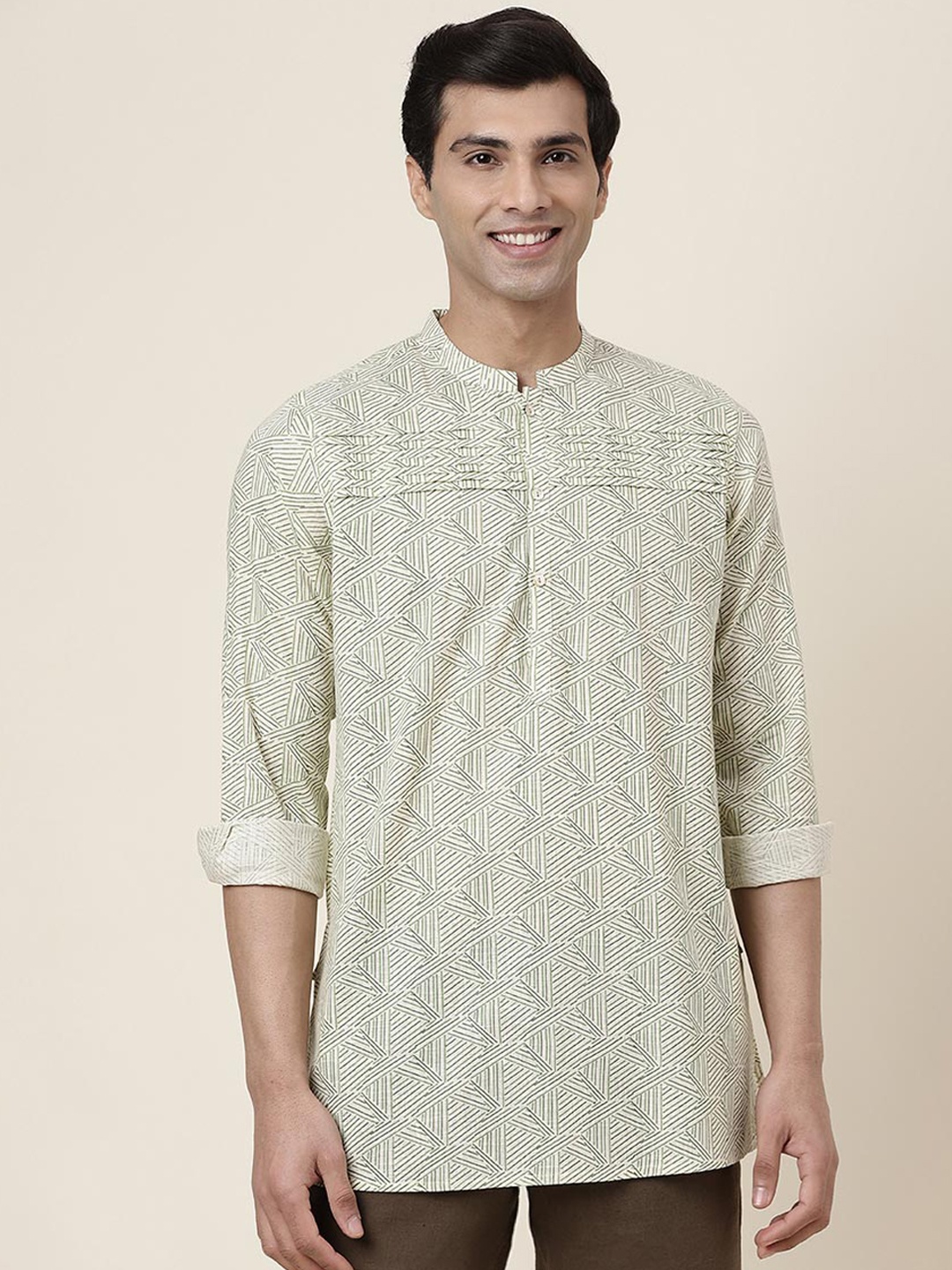 

Fabindia FabBasic Ethnic Motifs Printed Cotton Kurta, Beige