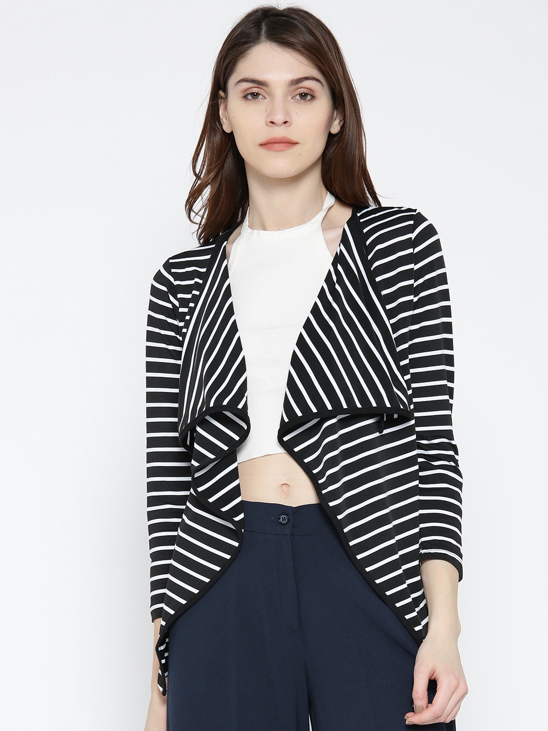 

Noi Black & White Striped Waterfall Shrug