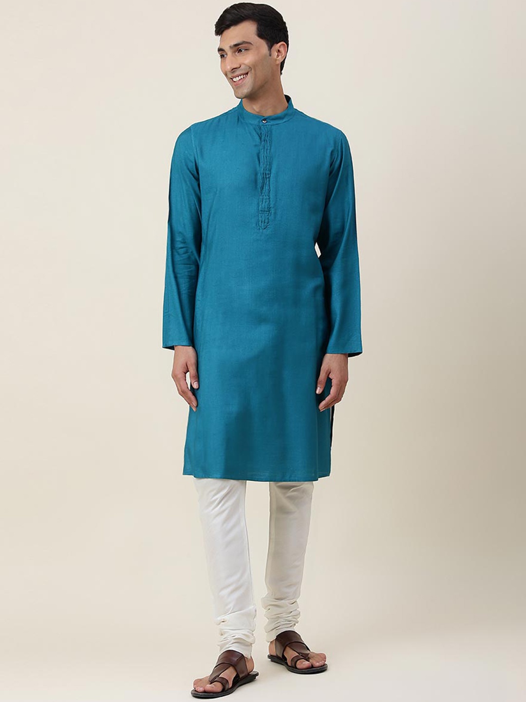 

Fabindia Band Collar Straight Kurta, Teal