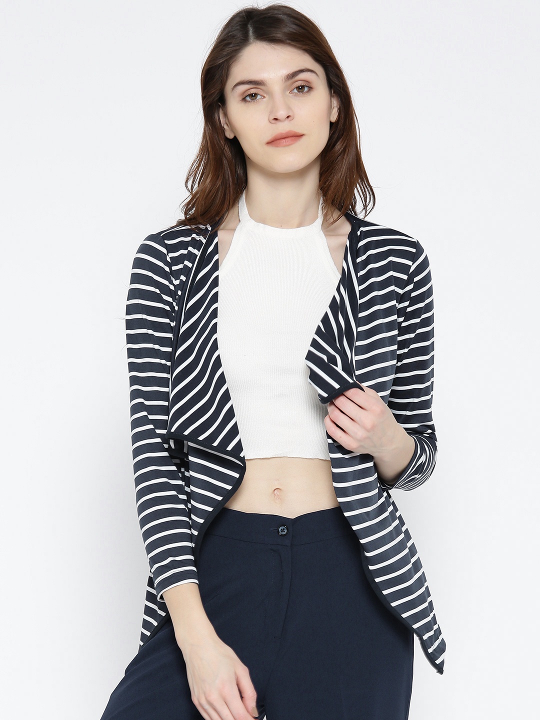 

Noi Navy & White Striped Waterfall Shrug, Navy blue