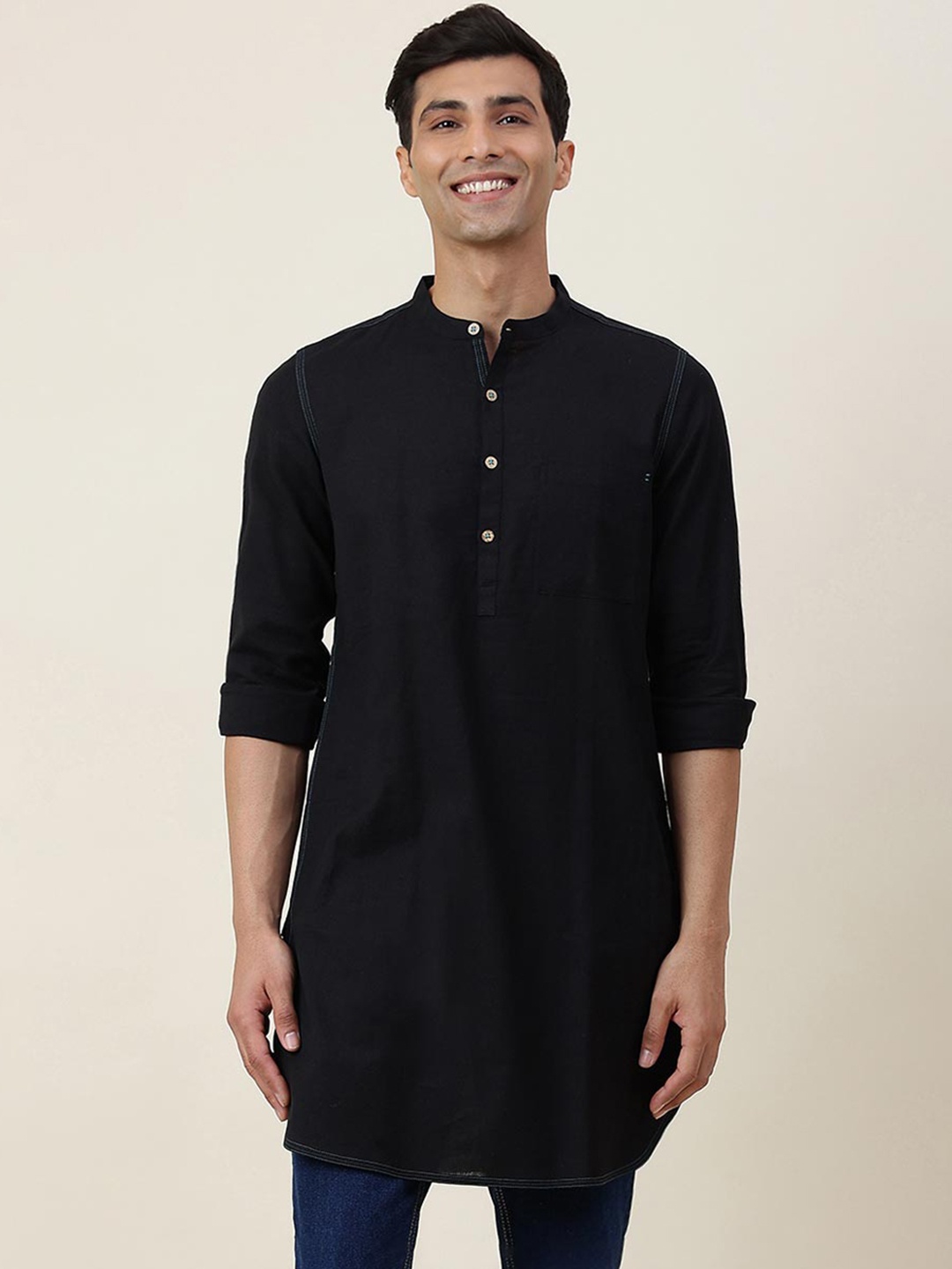 

Fabindia FabBasic Slim Fit Mandarin Collar Kurta, Black