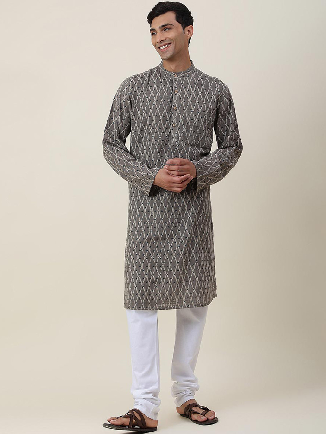 

Fabindia Ethnic Motifs Printed Pure Cotton Kurta, Grey