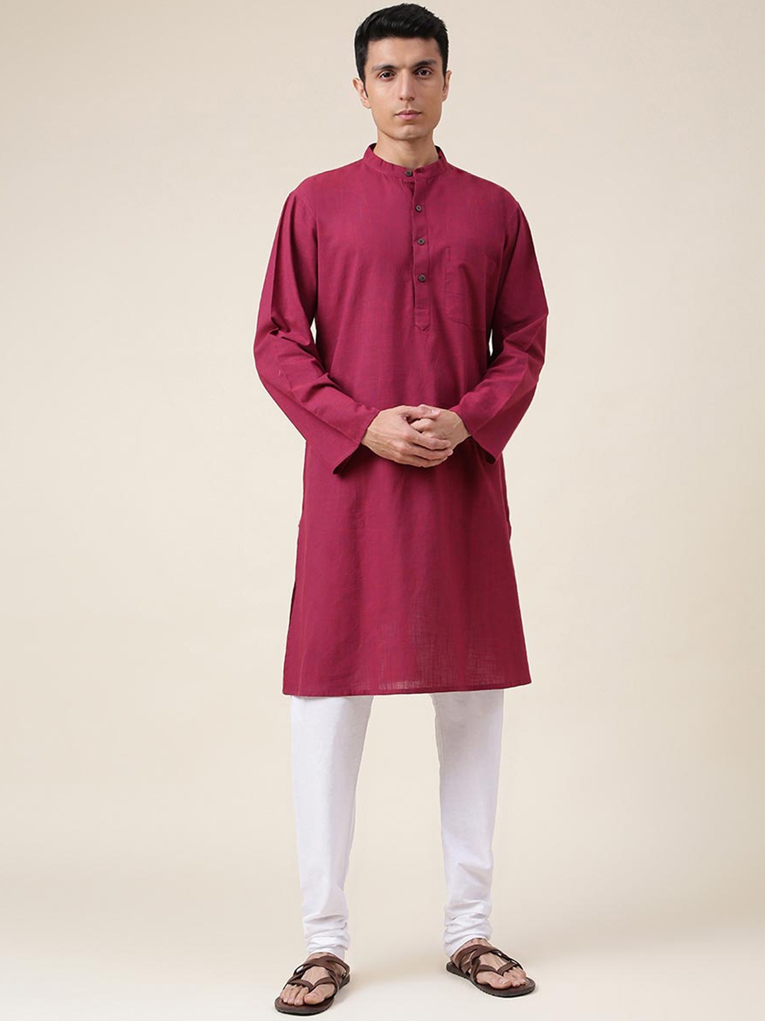 

Fabindia Mandarin Collar Straight Cotton Kurta, Maroon