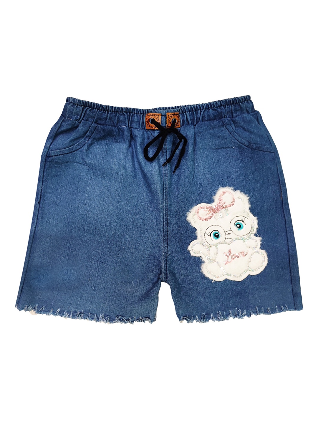 

PINVE Girls Self Design Applique Denim Shorts, Blue