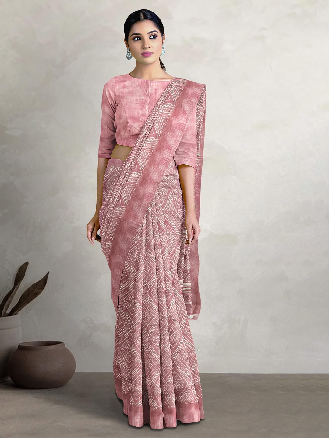 

Kalamandir Bandhani Silk Blend Saree, Pink