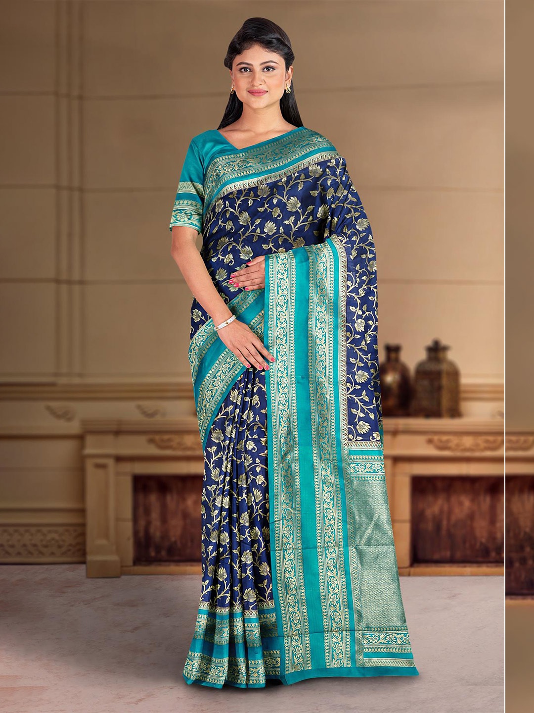 

Kalamandir Floral Woven Design Zari Saree, Blue