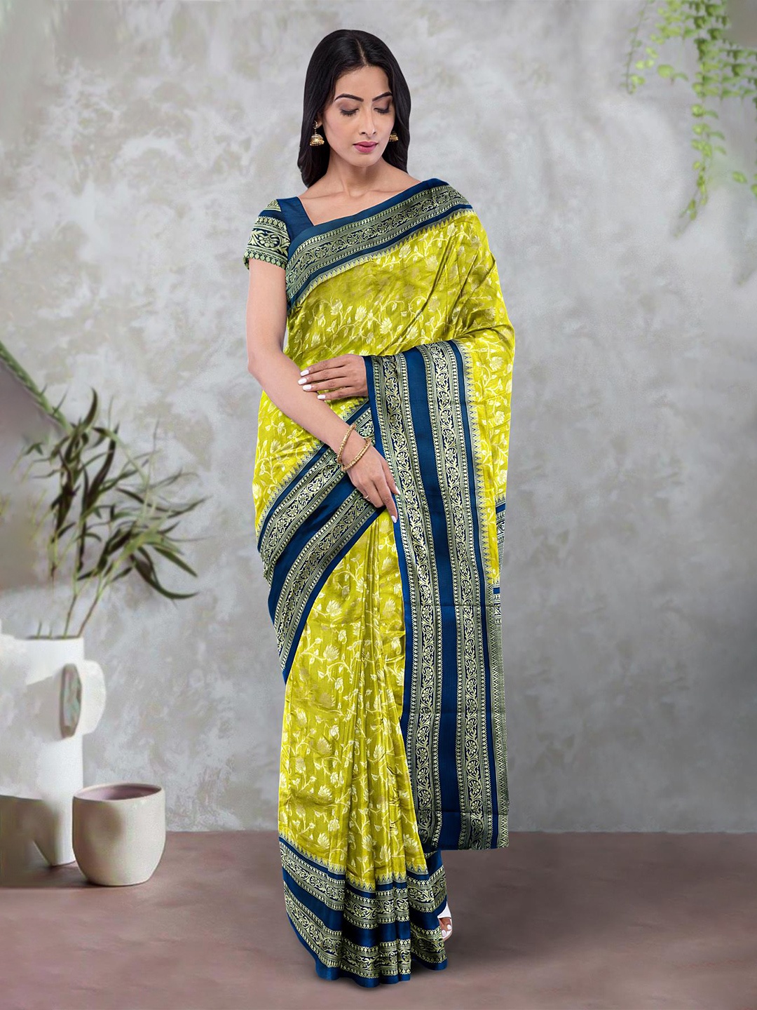 

Kalamandir Woven Design Zari Silk Blend Saree, Olive