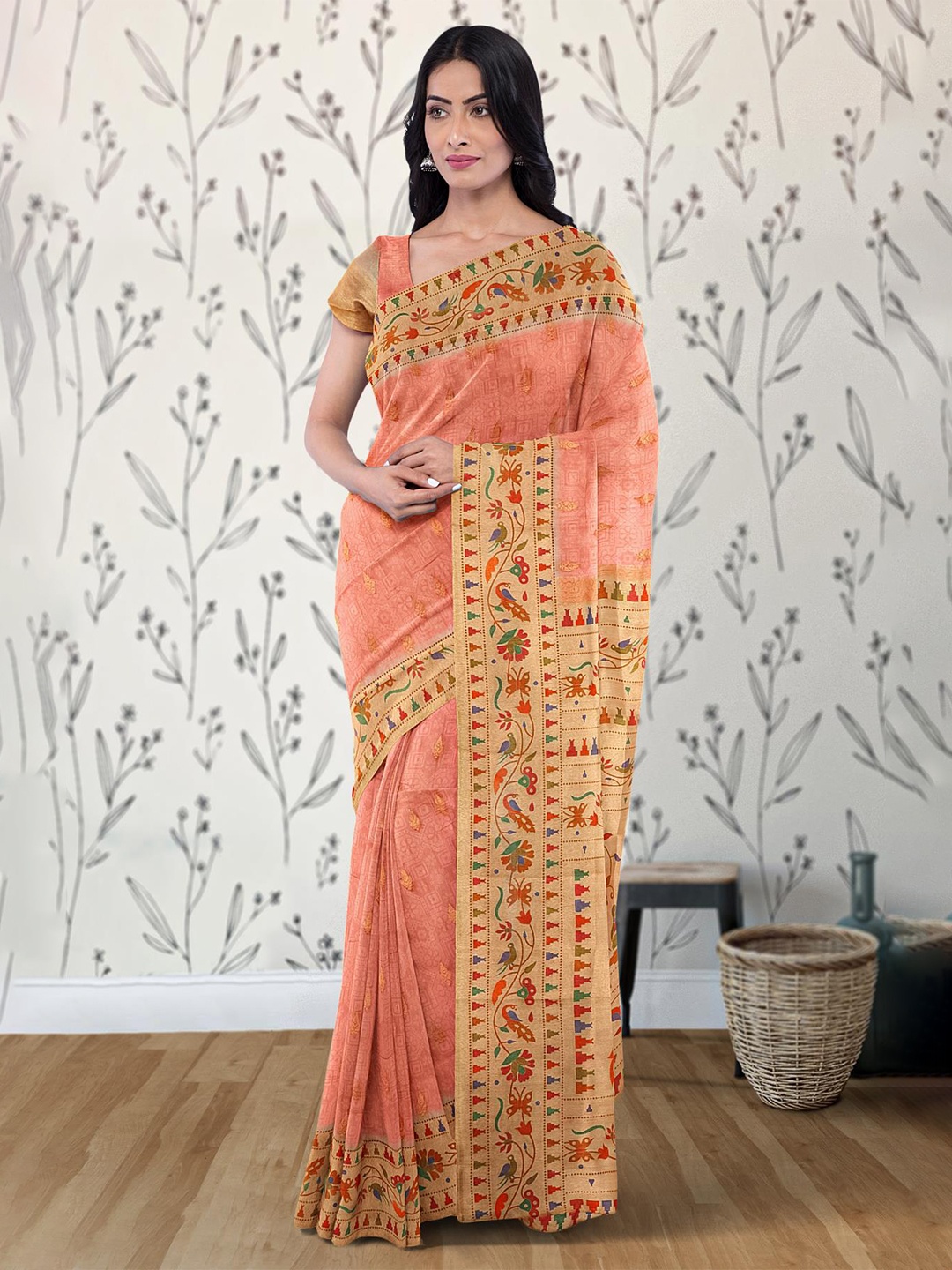 

Kalamandir Ethnic Motifs Woven Design Saree, Peach