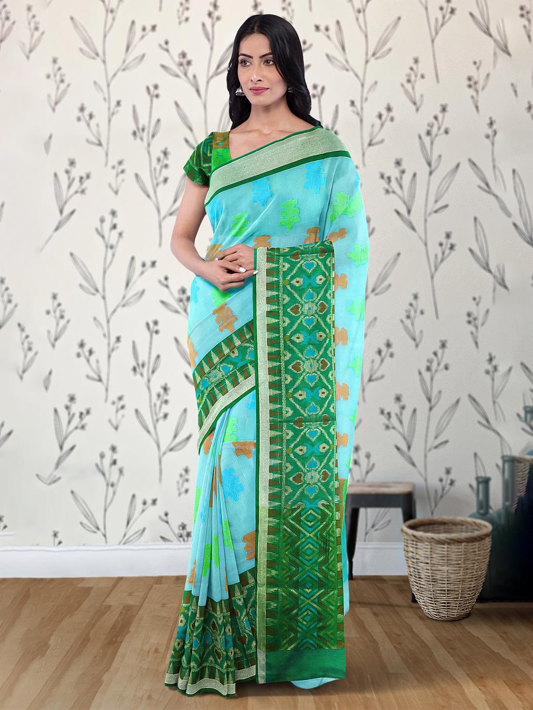 

Kalamandir Ethnic Motifs Woven Design Zari Saree, Blue