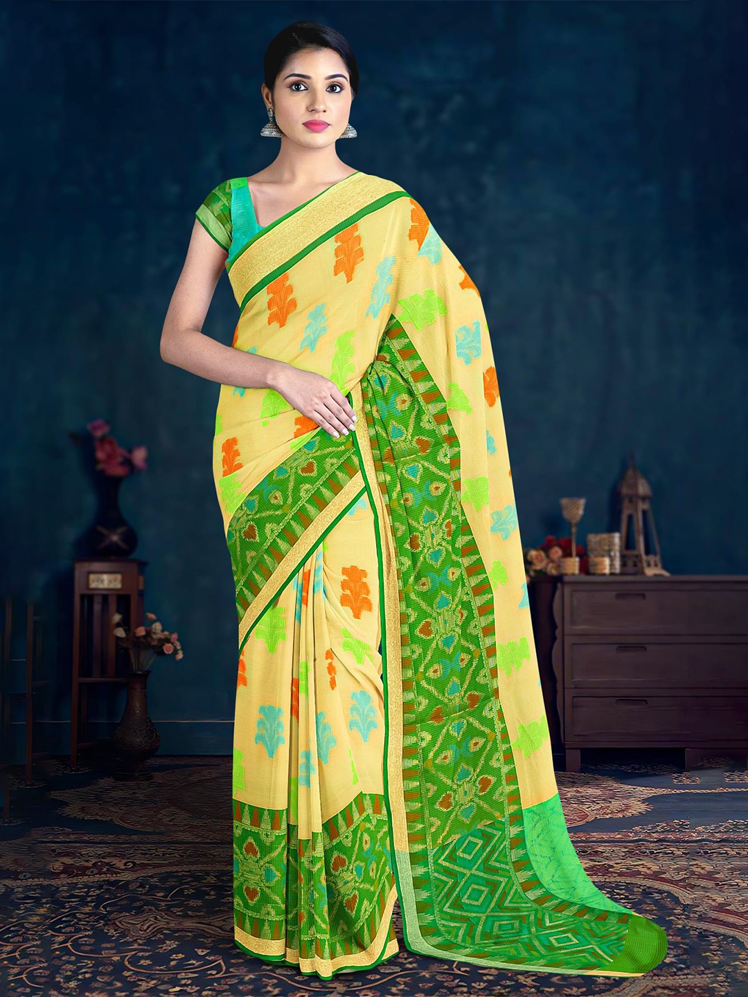 

Kalamandir Ethnic Motif Woven Design Saree, Yellow