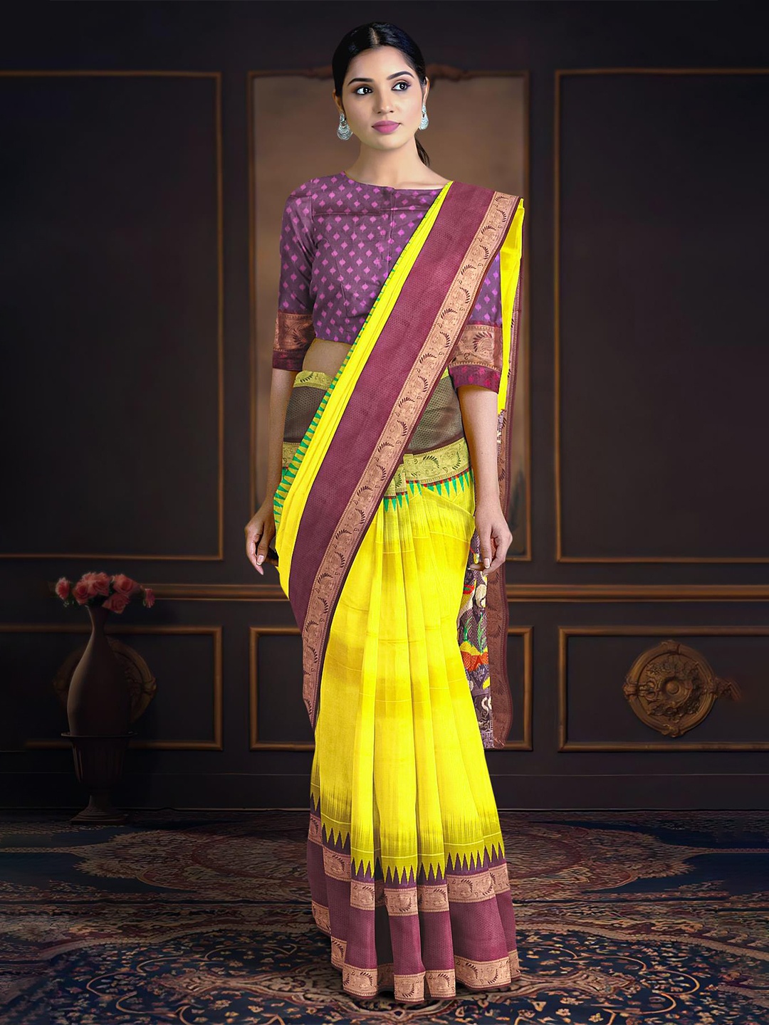 

Kalamandir Ethinic Motifs Woven Design Zari Saree, Yellow