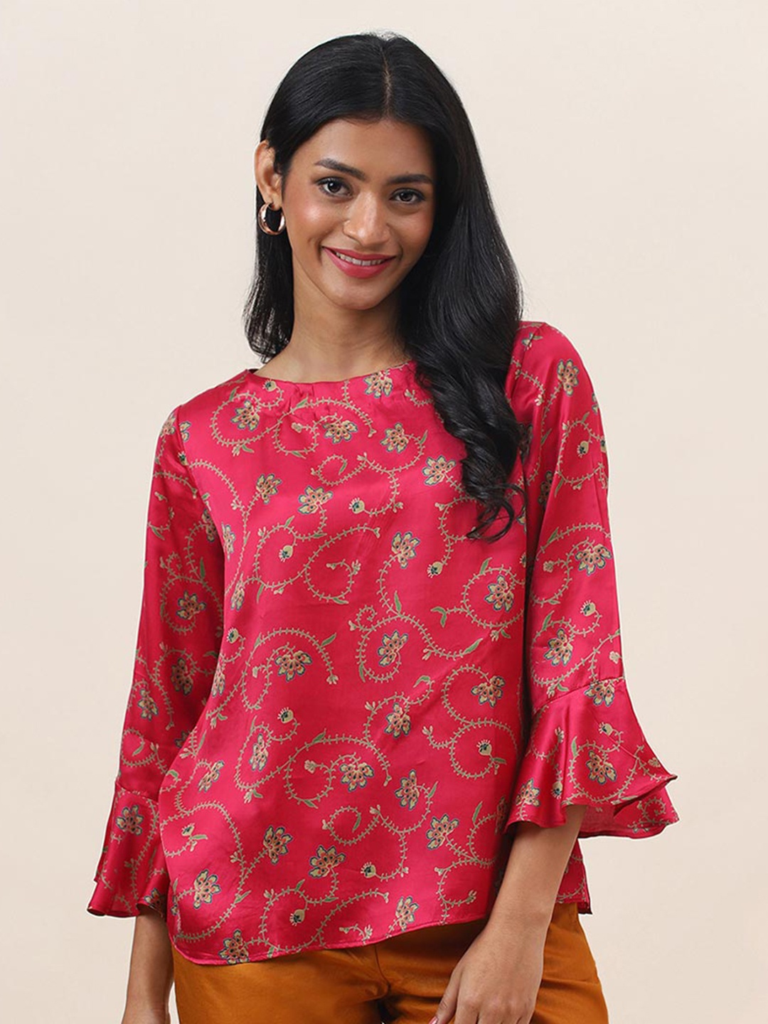 

Fabindia Ethnic Motifs Printed Top, Pink