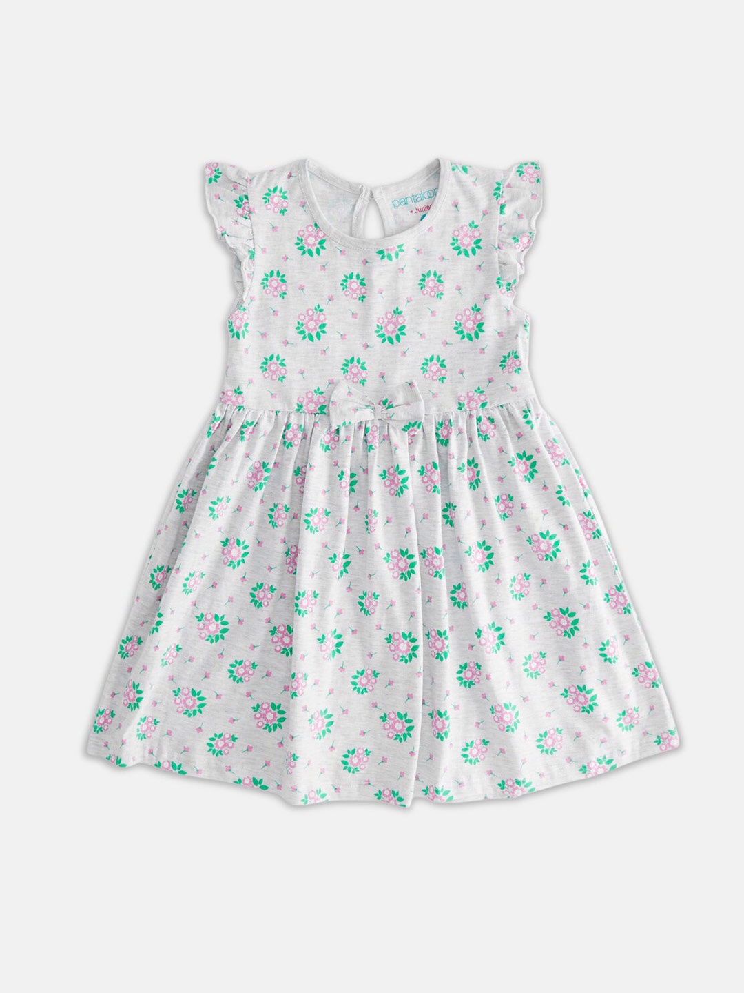 

Pantaloons Junior Girls Round Neck Floral Printed Cotton Fit And Flare Dress, Grey