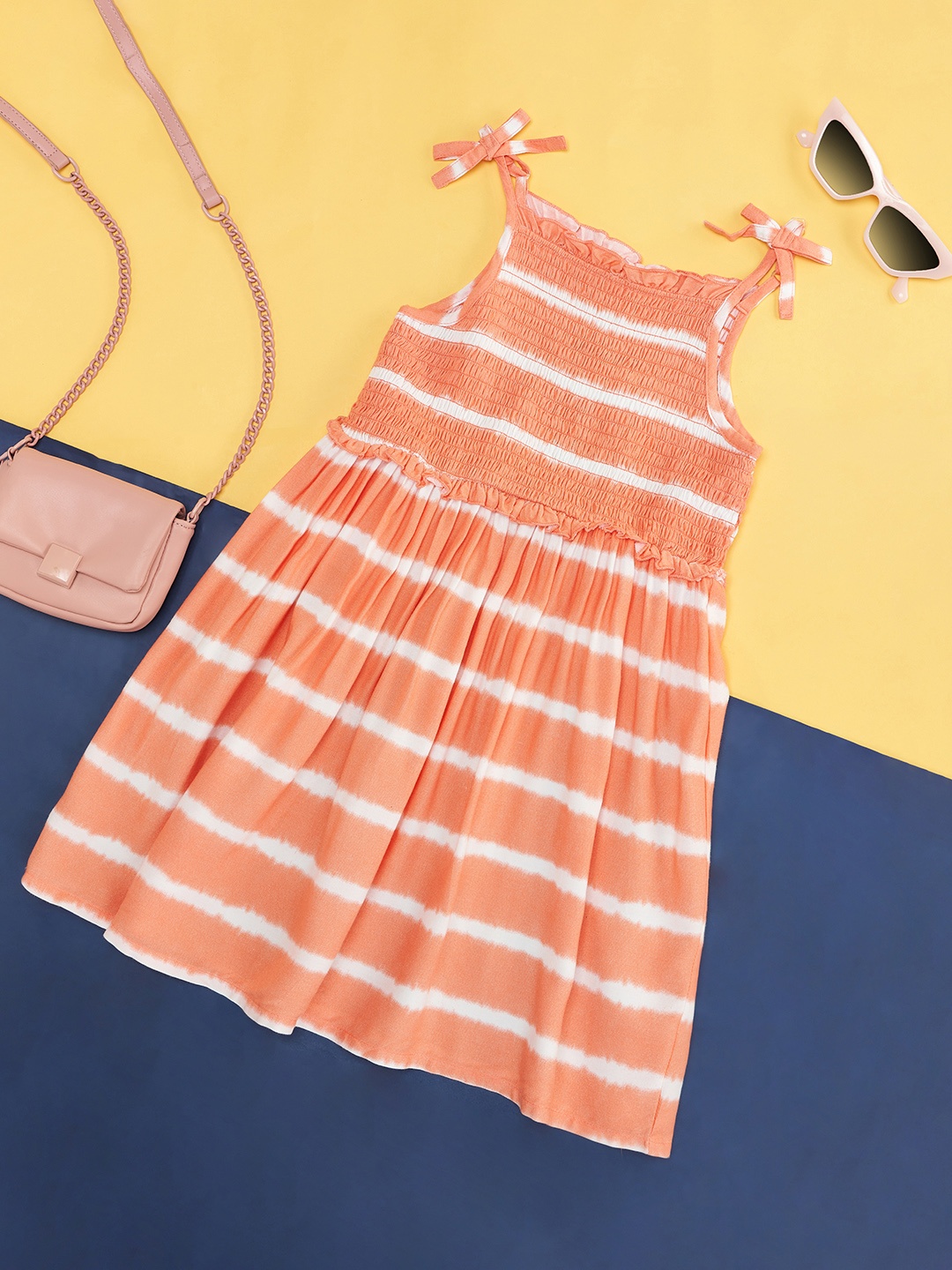 

Pantaloons Junior Girls Striped Shoulder Straps Dress, Orange