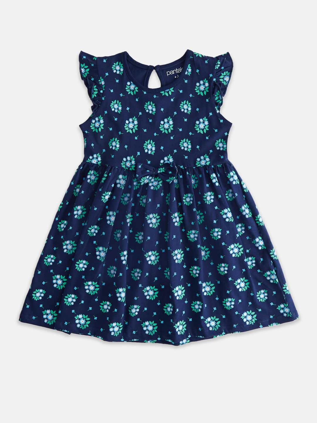 

Pantaloons Junior Cap Girls Sleeves Floral Printed Dress, Navy blue