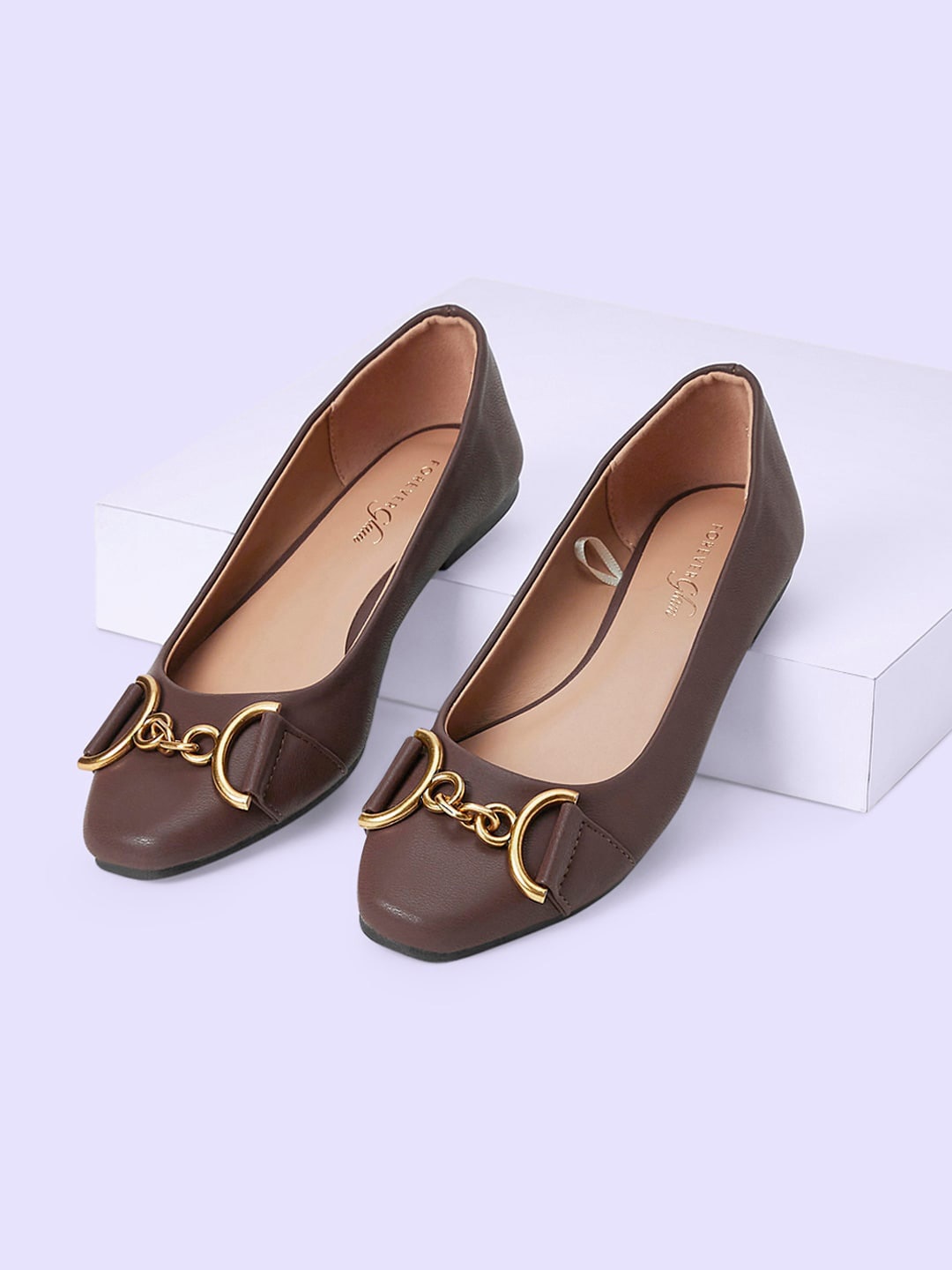 

Forever Glam by Pantaloons Buckle Embellished Textured Ballerinas, Brown