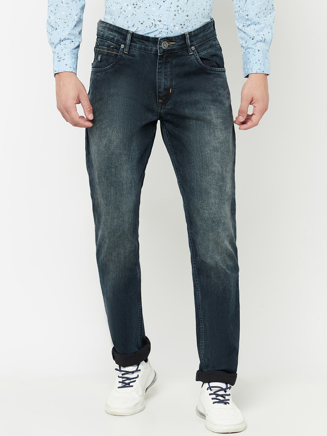 

Cantabil Men Mid Rise Heavy Fade Regular Fit Stretchable Cotton Jeans, Blue