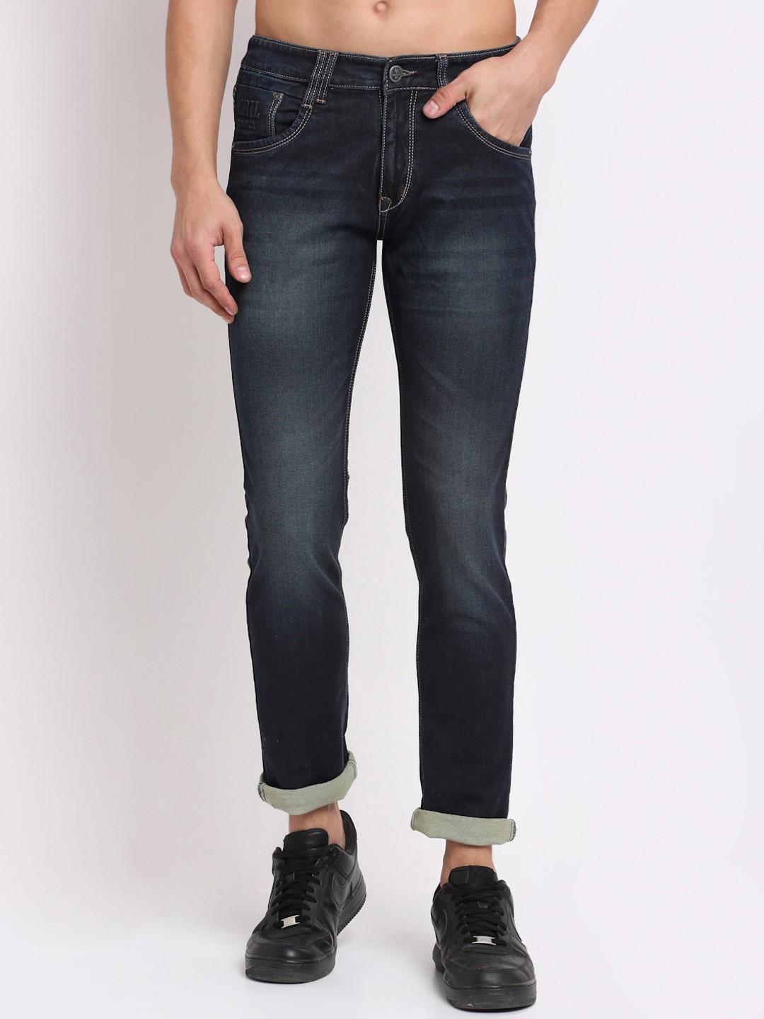 

Cantabil Men Mid-Rise Light Fade Stretchable Cotton Jeans, Blue
