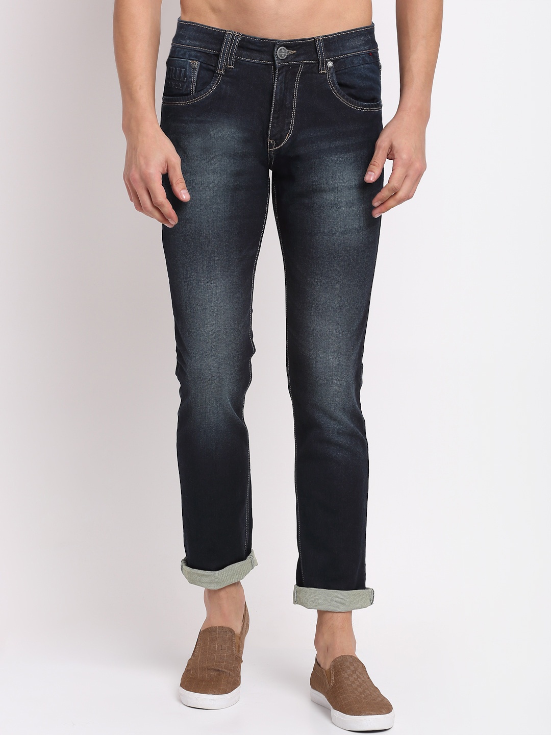 

Cantabil Men Mid-Rise Light Fade Stretchable Cotton Jeans, Blue