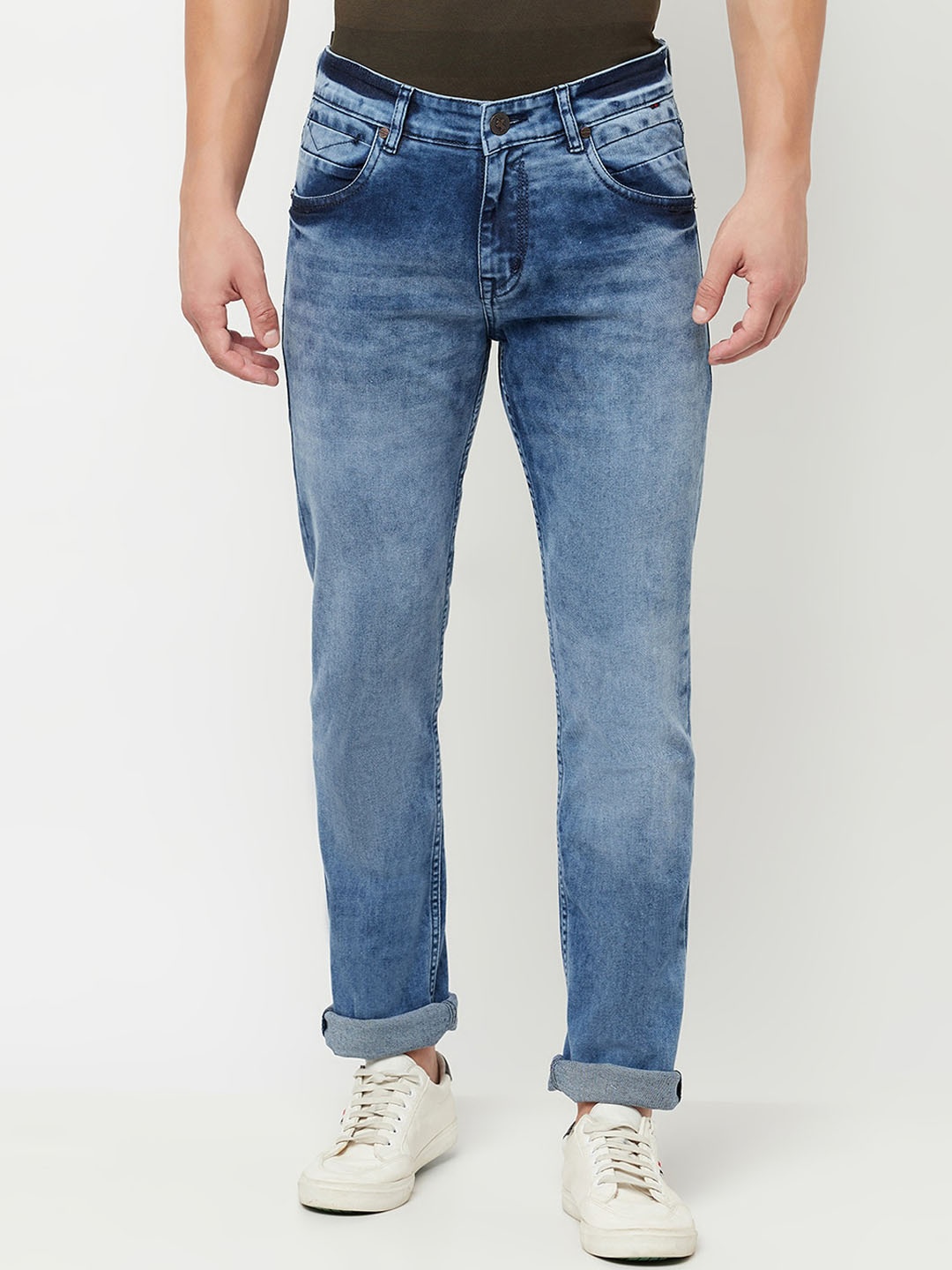 

Cantabil Men Heavy Fade Regular Fit Stretchable Cotton Jeans, Blue