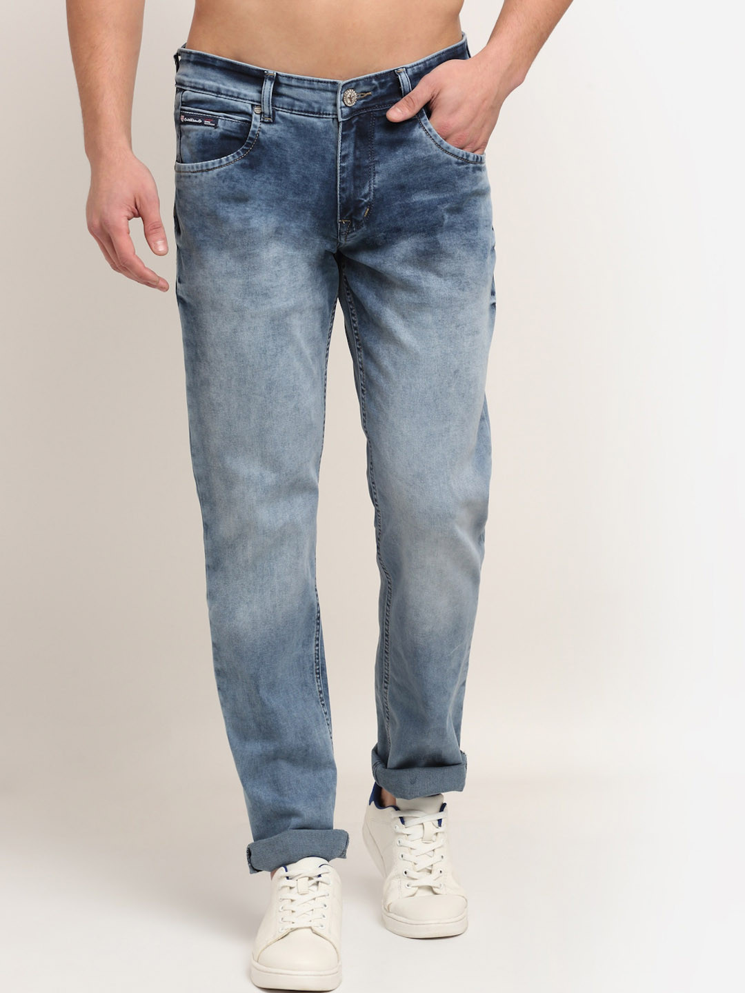 

Cantabil Men Mid Rise Heavy Fade Regular Fit Stretchable Cotton Jeans, Blue