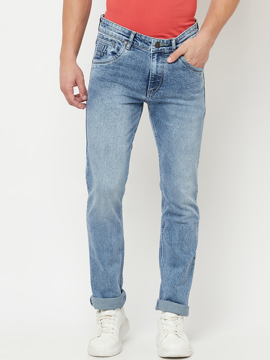 

Cantabil Men Mid-Rise Heavy Fade Stretchable Cotton Jeans, Blue